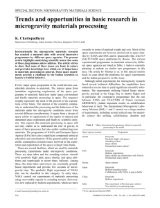 Trends and opportunities in basic research in microgravity materials processing K. Chattopadhyay