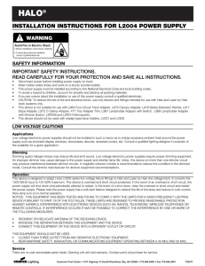 HALO INSTALLATION INSTRUCTIONS FOR L2004 POWER SUPPLY WARNING