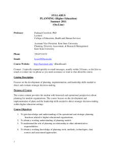 SYLLABUS PLANNING (Higher Education) Summer 2011 (On-Line)