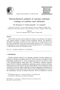 Electrochemical synthesis of calcium carbonate coatings on stainless steel substrates M. Dinamani