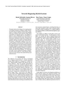 Towards Diagnosing Hybrid Systems Sheila McIlraith, Gautam Biswas Dan Clancy, Vineet Gupta