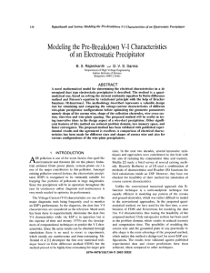 Modeling the Pre-Breakdown V-I Characteristics of  an Electrostatic Precipitator S.