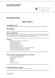 Evening Courses  Dutch Level 1 Prerequisite for entry