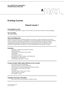 Evening Courses  French Level 1 Prerequisite for entry