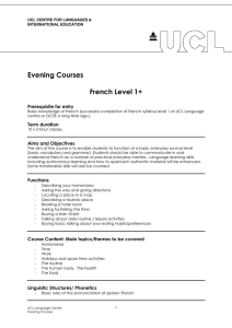 Evening Courses  French Level 1+ Prerequisite for entry