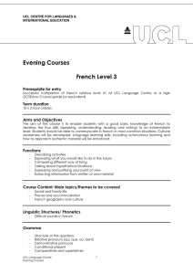Evening Courses  French Level 3 Prerequisite for entry