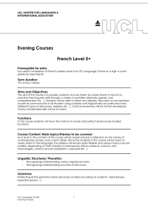 Evening Courses  French Level 5+ Prerequisite for entry