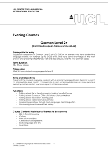 Evening Courses  German Level 2+ (Common European Framework Level A2)