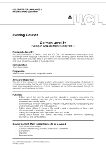 Evening Courses  German Level 3+ (Common European Framework Level B1)