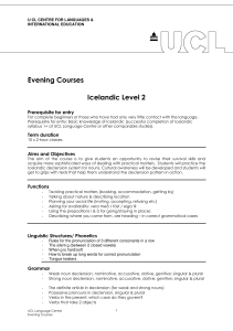 Evening Courses  Icelandic Level 2 Prerequisite for entry