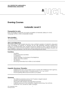 Evening Courses Icelandic Level 3 Prerequisite for entry