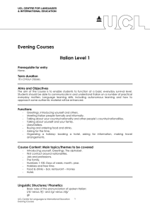 Evening Courses  Italian Level 1 Prerequisite for entry