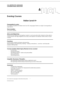 Evening Courses  Italian Level 4+ Prerequisite for entry