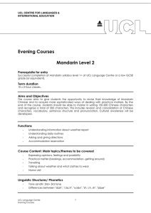Evening Courses  Mandarin Level 2 Prerequisite for entry