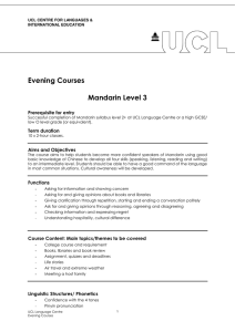 Evening Courses  Mandarin Level 3 Prerequisite for entry