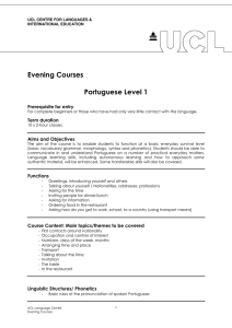 Evening Courses  Portuguese Level 1 Prerequisite for entry