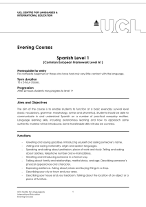 Evening Courses  Spanish Level 1 (Common European Framework Level A1)