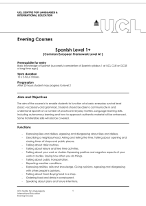 Evening Courses  Spanish Level 1+ (Common European Framework Level A1)
