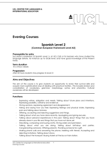 Evening Courses  Spanish Level 2 (Common European Framework Level A2)