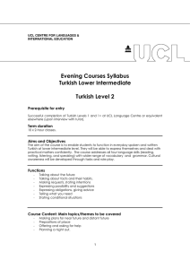 Evening Courses Syllabus Turkish Lower Intermediate Turkish Level 2