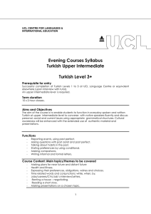 Evening Courses Syllabus Turkish Upper Intermediate Turkish Level 3+