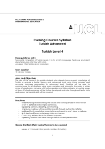 Evening Courses Syllabus Turkish Advanced Turkish Level 4