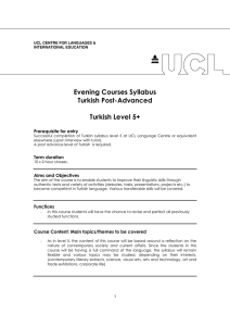 Evening Courses Syllabus Turkish Post-Advanced Turkish Level 5+