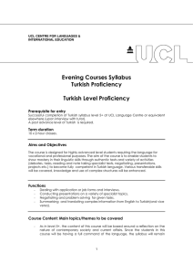 Evening Courses Syllabus Turkish Proficiency Turkish Level Proficiency