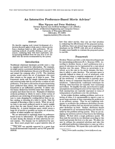 Interactive Preference-Based Movie  Advisor* Hien  Nguyen and  Peter  ttaddawy