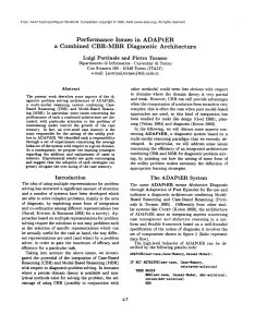 Performance Issues in  ADAPTER a  Combined  CBR-MBR Diagnostic