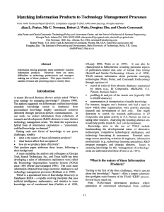 Matching  Information  Products  to  Technology ... Alan L.  Porter,  Nils  C.  Newman,