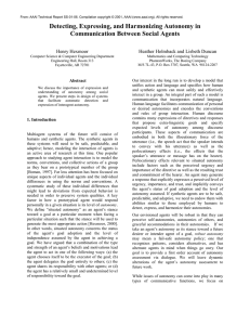 Detecting, Expressing, and Harmonizing Autonomy in Communication Between Social Agents  Henry Hexmoor