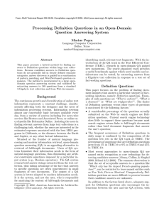 Processing Deﬁnition Questions in an Open-Domain Question Answering System Marius Pa¸ sca