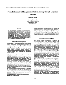 Formal Alternatives  Management: Problem Solving  through  Corporate Memory