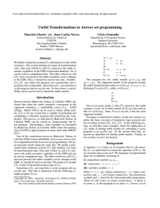 Useful Transformations in Answer set programming Mauricio Osorio Chris Giannella