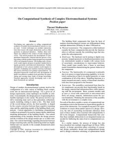 On Computational Synthesis of Complex Electromechanical Systems Position paper Therani Madhusudan