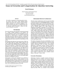 Issues in Extraction and Categorization for Question Answering David Eichmann