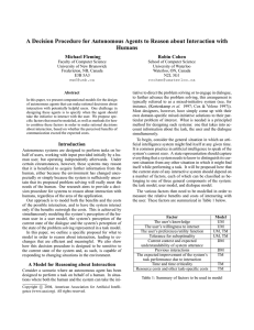 A Decision Procedure for Autonomous Agents to Reason about Interaction... Humans Michael Fleming Robin Cohen