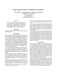 Domain Specific Affective Classification of Documents Sara Owsley