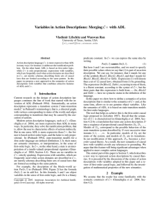 Variables in Action Descriptions: Merging C+ with ADL