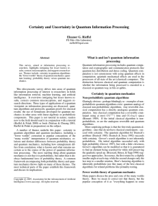 Certainty and Uncertainty in Quantum Information Processing Eleanor G. Rieffel processing
