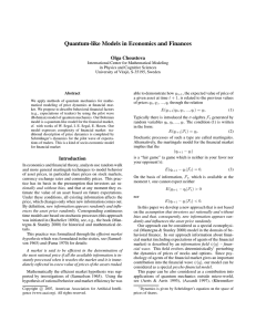 Quantum-like Models in Economics and Finances Olga Choustova