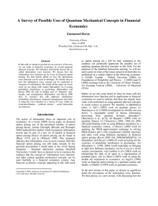 A Survey of Possible Uses of Quantum Mechanical Concepts in... Economics Emmanuel Haven