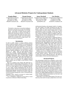 Advanced Robotics Projects for Undergraduate Students Douglas Blank Deepak Kumar James Marshall