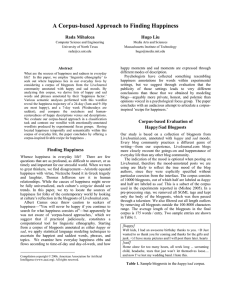 A Corpus-based Approach to Finding Happiness Rada Mihalcea Hugo Liu