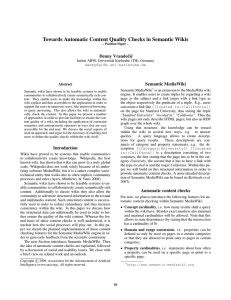 Towards Automatic Content Quality Checks in Semantic Wikis Denny Vrandeˇci´c Semantic MediaWiki