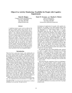 Object-Use Activity Monitoring: Feasibility for People with Cognitive Impairments Mark R. Hodges