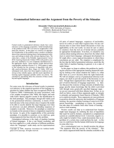 Grammatical Inference and the Argument from the Poverty of the... Alexander Clark ()