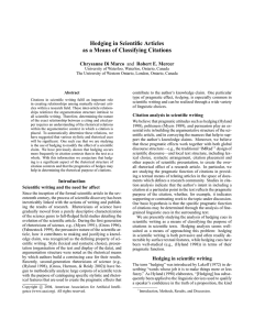 Hedging in Scientific Articles as a Means of Classifying Citations