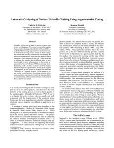 Automatic Critiquing of Novices’ Scientific Writing Using Argumentative Zoning Simone Teufel